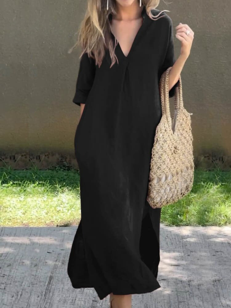 Levoire | Robe Midi Femme Tissu Fluide Robe Femme Noir