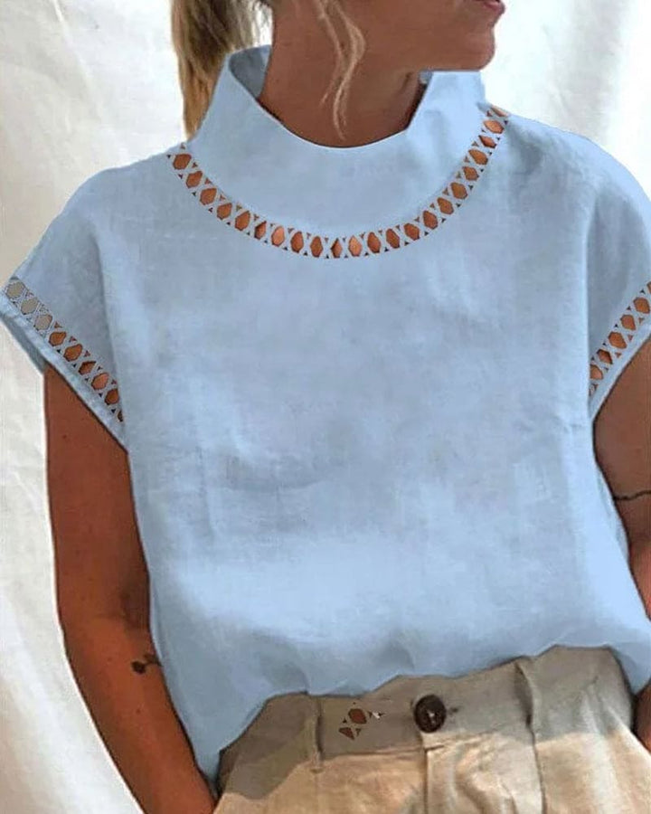 Levoire | Blouse En Dentelle Unie Avec Col Montant Bleu clair