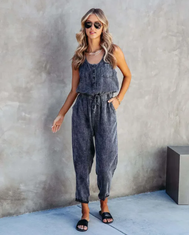 Levoire | Printemps Été Nouveauté Femmes Jean Salopettes Noir