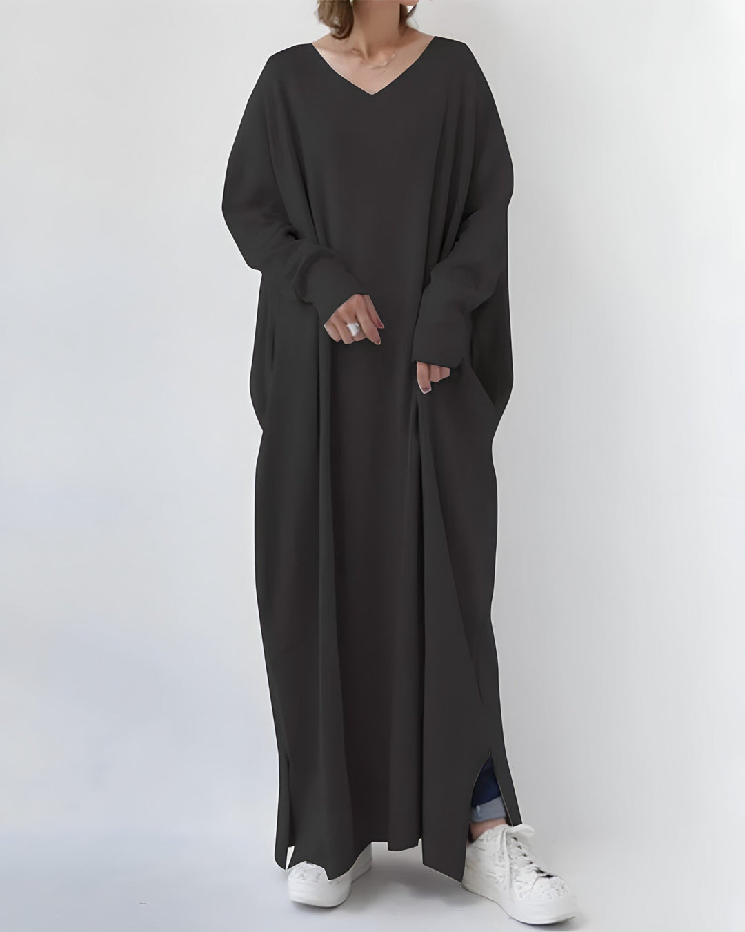 Levoire | Pull Long Confortable Avec Col V Noir