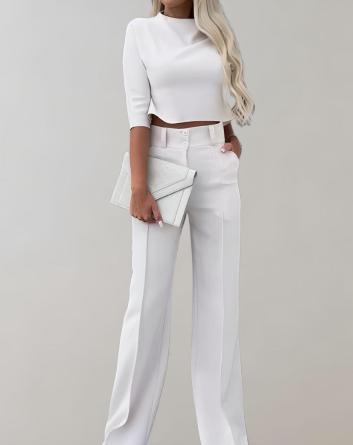 Levoire | Ensemble 2 pièces pour femmes Pantalon droit taille haute Blanc