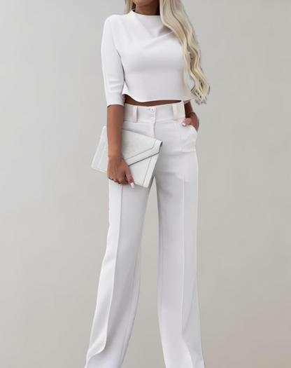 Levoire | Ensemble 2 pièces pour femmes Pantalon droit taille haute Blanc