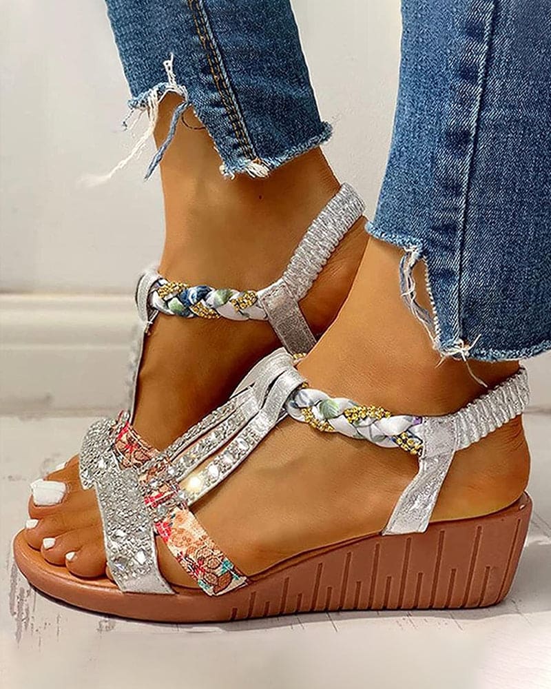 Levoire | Sandales De Plage À Talon Compensé Boho Argent