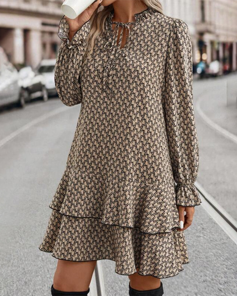 Levoire | Robe Élégante À Manches Longues Avec Imprimé Chic