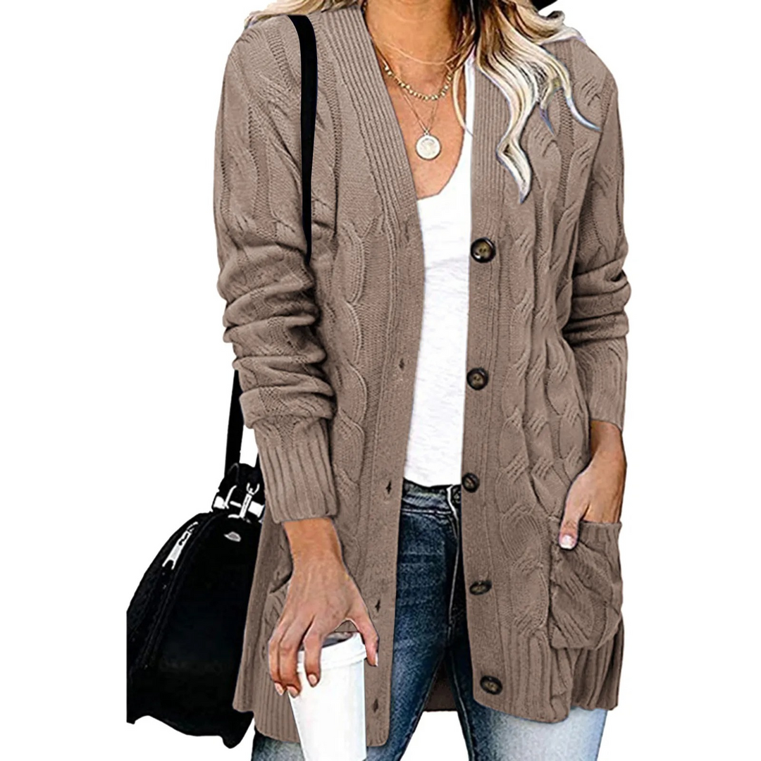 Levoire | Gilet femme avec motif torsadé, boutonnage et coupe longue Orange foncé