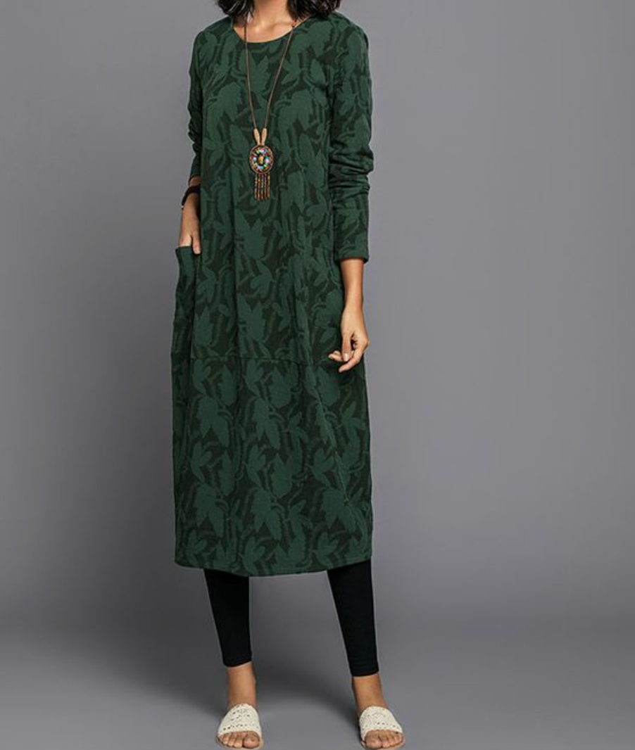 Levoire | Robe Midi Femme Chic Verte Robe Avec Poches Latérales Pratiques 2XL