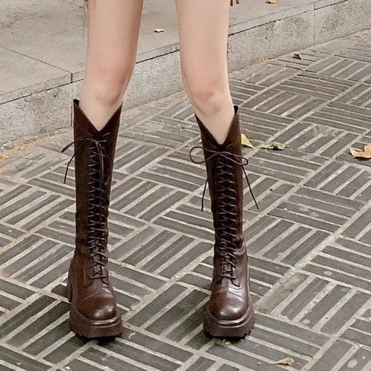 Levoire | Bottes hautes pour femmes avec lacets et semelle durable Orange foncé