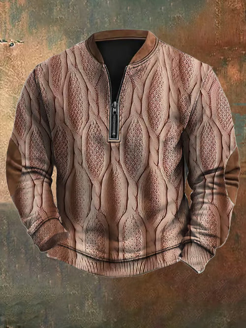 Levoire | Pull Tricoté Rétro Pour Homme Avec Fermeture Éclair Braun