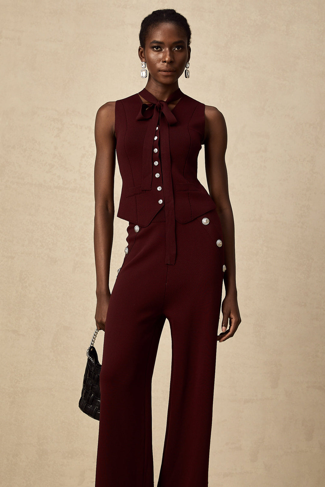 Levoire | Rouge Foncé Gilet En Tricot & Pantalon Ensemble Assorti