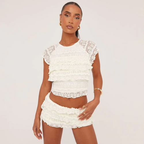 Levoire | Ensemble Femme en Dentelle Co Ord Avec Volants Ensemble Élégant pour Femmes