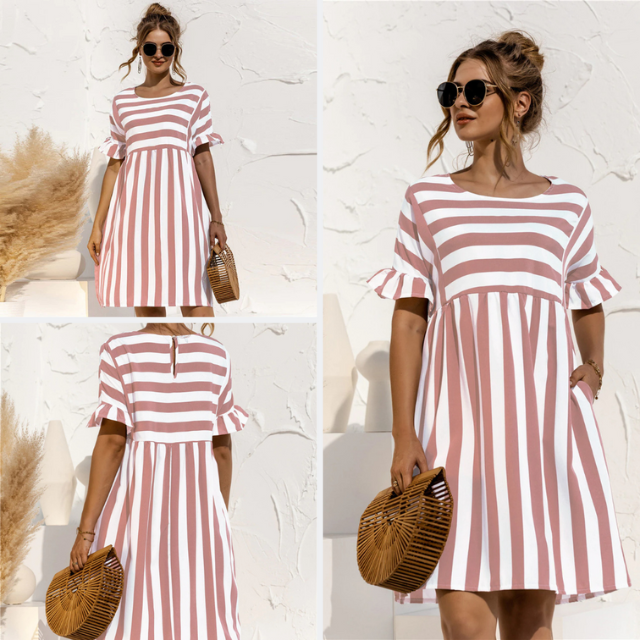 Levoire | Robe Courte Rayée Maternité Volants