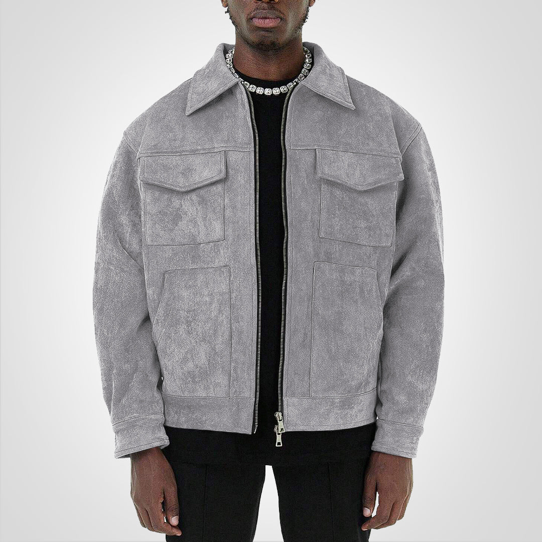 Levoire | Veste Courte En Daim Avec Fermeture Éclair Style & Confort Gris