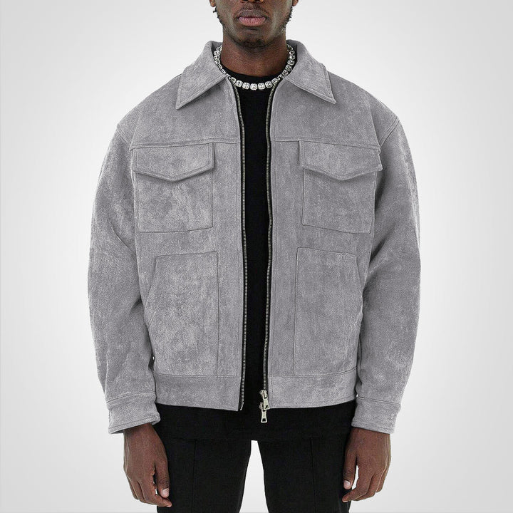 Levoire | Veste Courte En Daim Avec Fermeture Éclair Style & Confort Gris