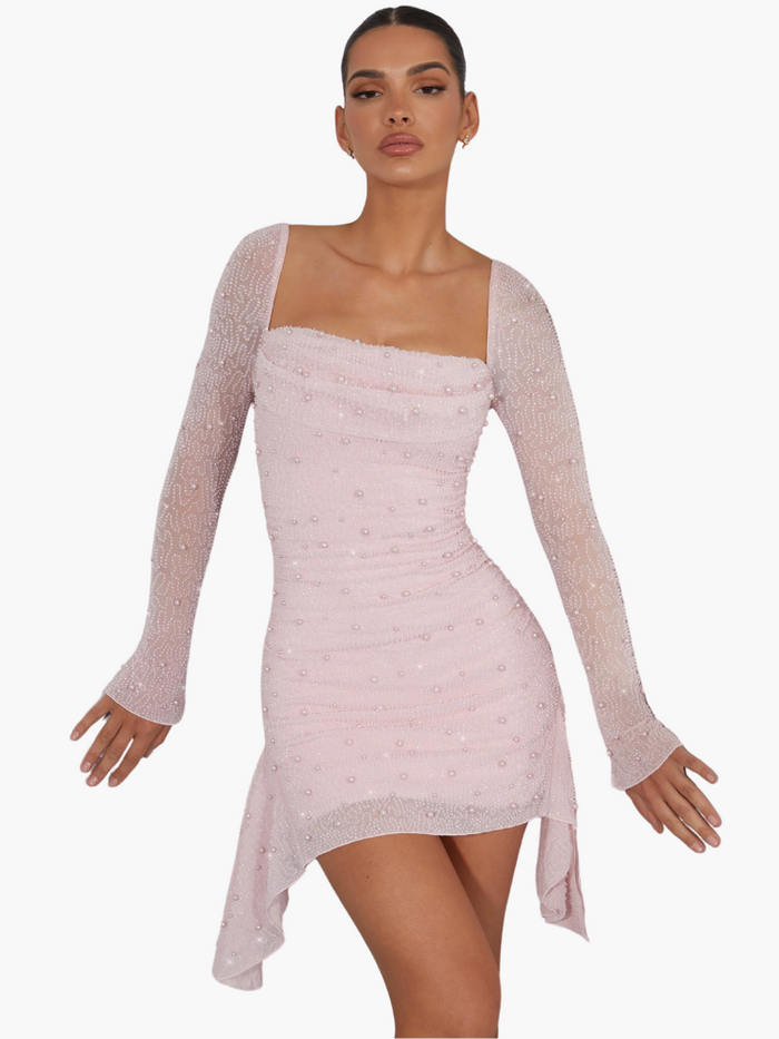 Levoire | Robe Mini Pour Femmes Avec Accents De Perles Subtiles Et Manches Longues