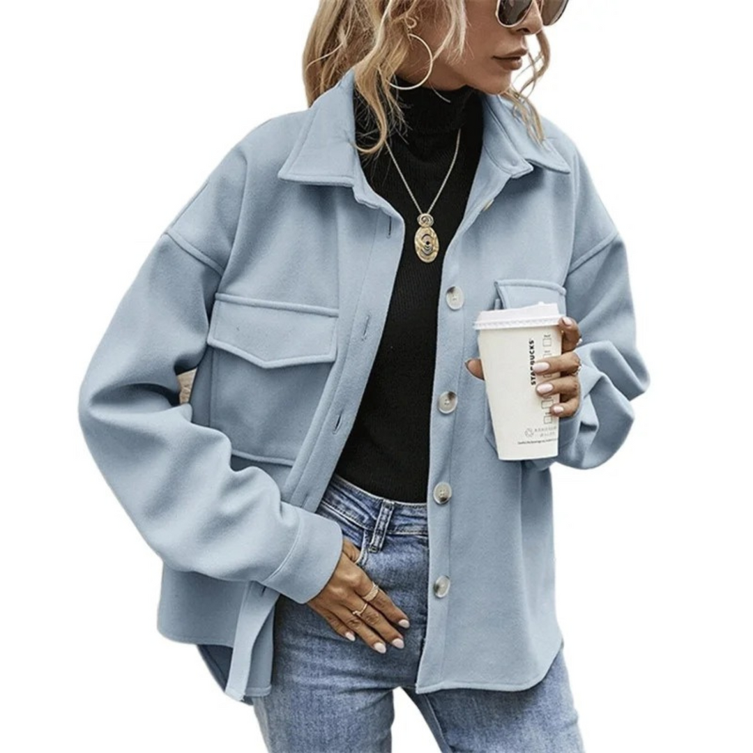 Levoire | Veste Boutonnée Avec Poches Poitrine Pour Femmes Bleu