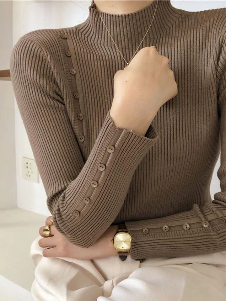 Levoire | Pull Élégant Avec Boutons Décoratifs Et Col Montant