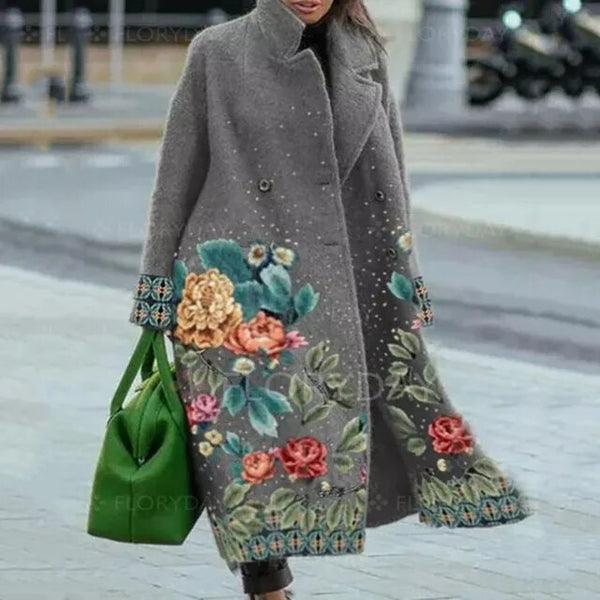 Levoire | Manteau Élégant Avec Motif Floral Gris