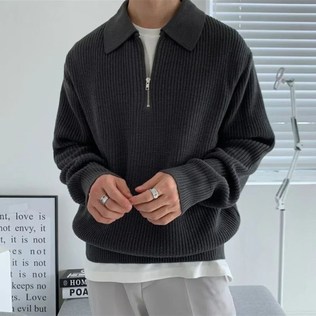 Levoire | Tricot À Manches Longues Pour Homme | Fermeture Éclair Noir