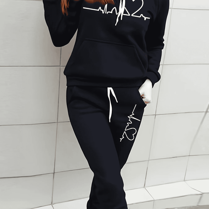 Levoire | Costume De Sport Pour Femmes Avec Sweat À Capuche En Polaire Et Imprimé Motif Noir