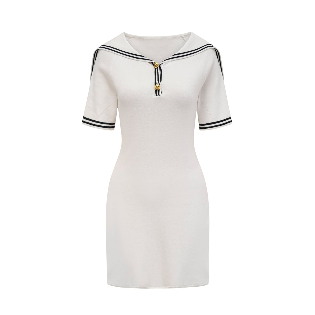 Levoire | Col Bateau Coton Manches Courtes Robe Mini