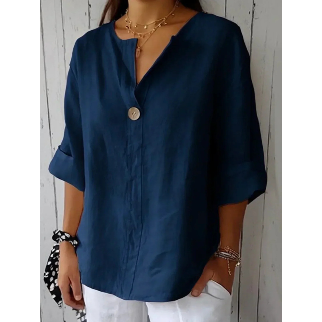 Levoire | Chemisier D'Été Décontracté Pour - Femmes - Manches 3/4 Bleu Marine