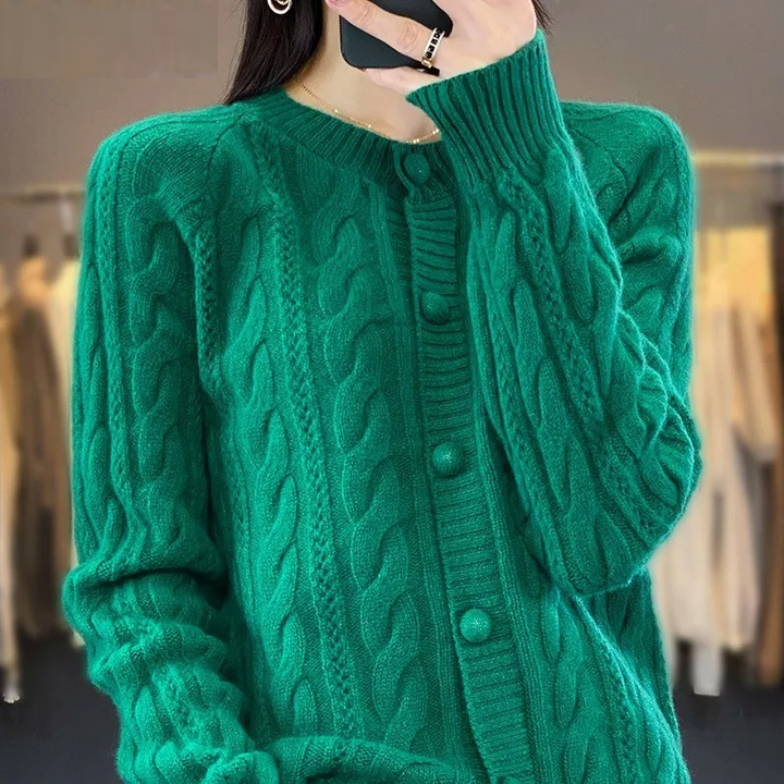 Levoire | Gilet pour Femmes Gilet Tricoté Doux avec Col Rond et Bouton Vert