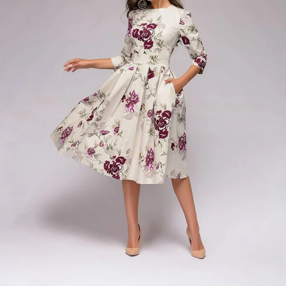 Levoire | Robe Midi Avec Jupe Évasée Et Imprimé Floral Pour Un Look Féminin