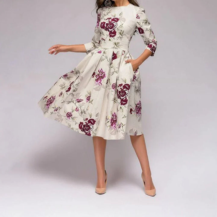 Levoire | Robe Midi Avec Jupe Évasée Et Imprimé Floral Pour Un Look Féminin