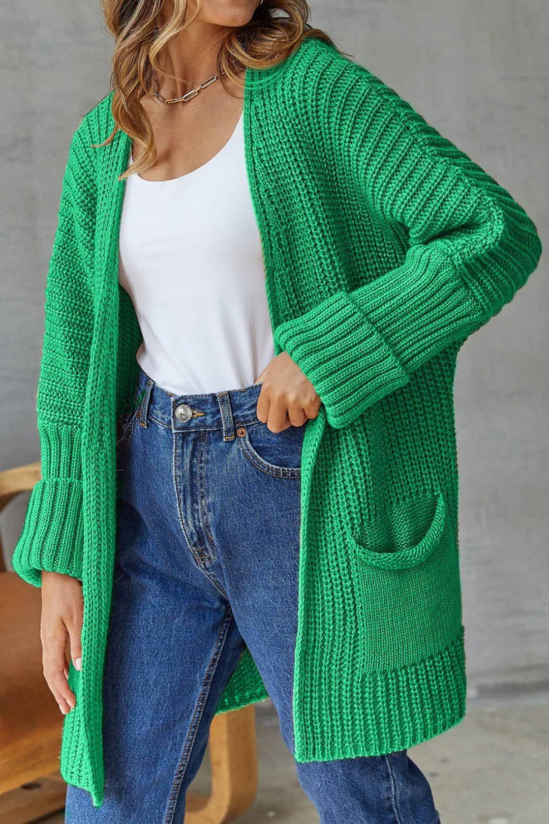 Levoire | Gilet Long À Ouverture Frontale Avec Fermeture À Nœud Pour Un Style Simple Vert