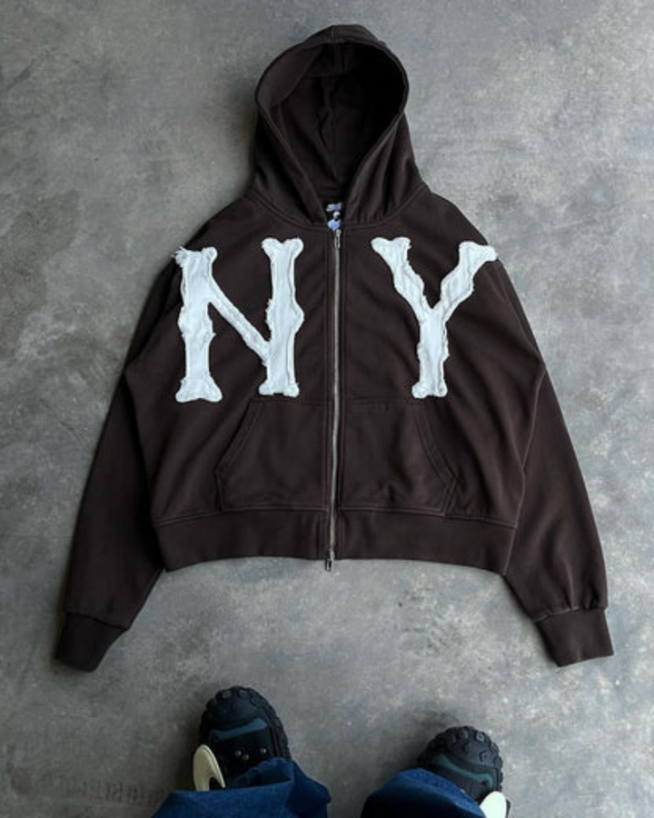 Levoire | Unisexe Veste Full Zip à capuche pour dames et hommes, gilet tricoté avec fermeture éclair Braun
