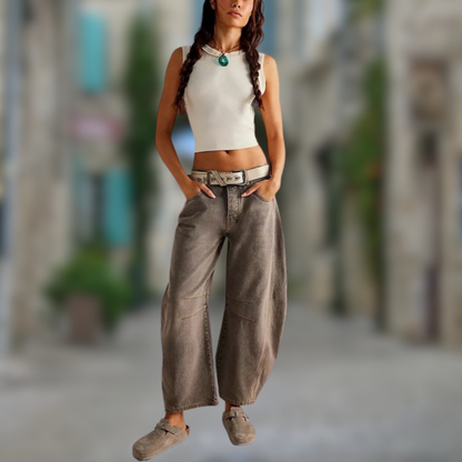 Levoire | Jeans pour femme à jambes larges Marrone Foncé