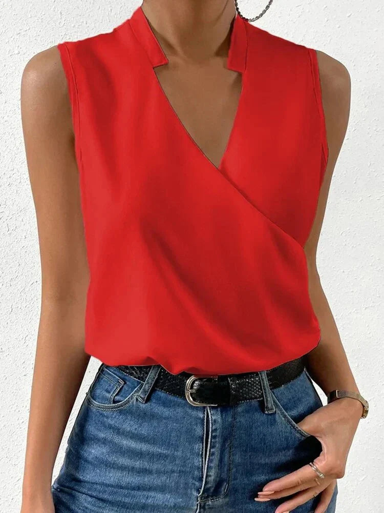 Levoire | Haut top sans manches élégant pour femmes d'été avec décolleté en V blouse décontractée pour femmes Rot