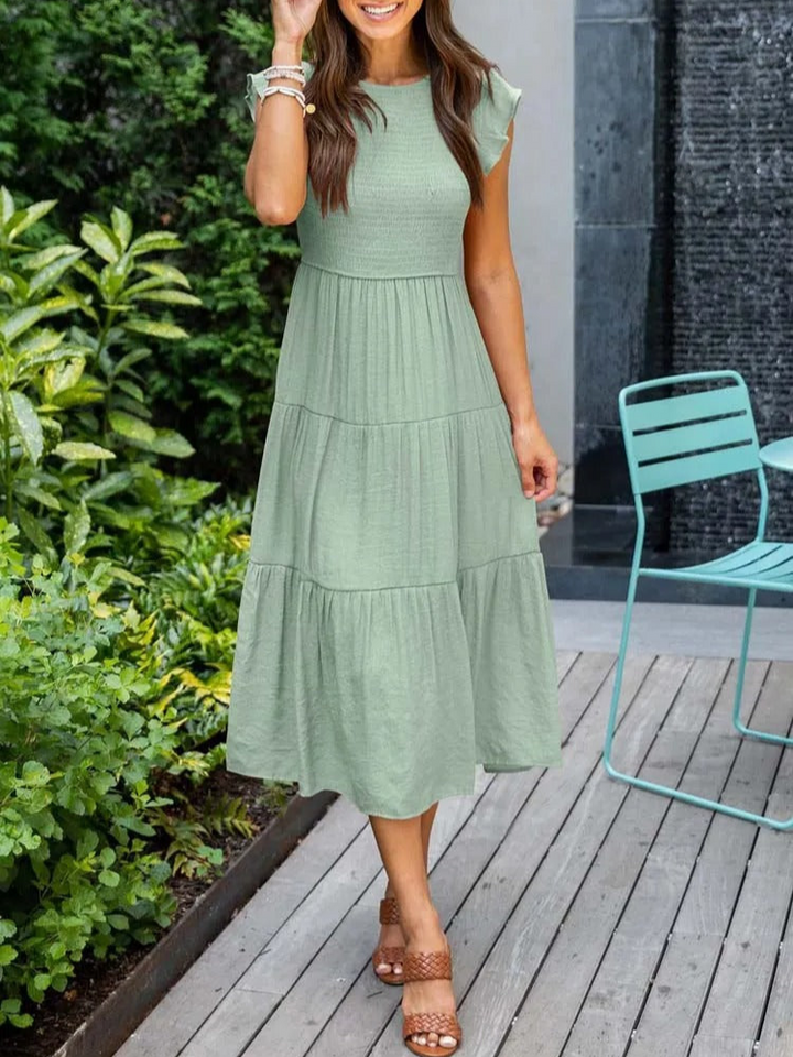 Levoire | Robe midi d'été pour femmes Robe élégante pour femmes avec manches courtes Vert clair