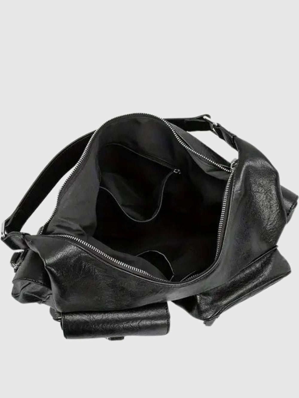 Levoire | Sac À Épaule Noir Avec Poches Latérales