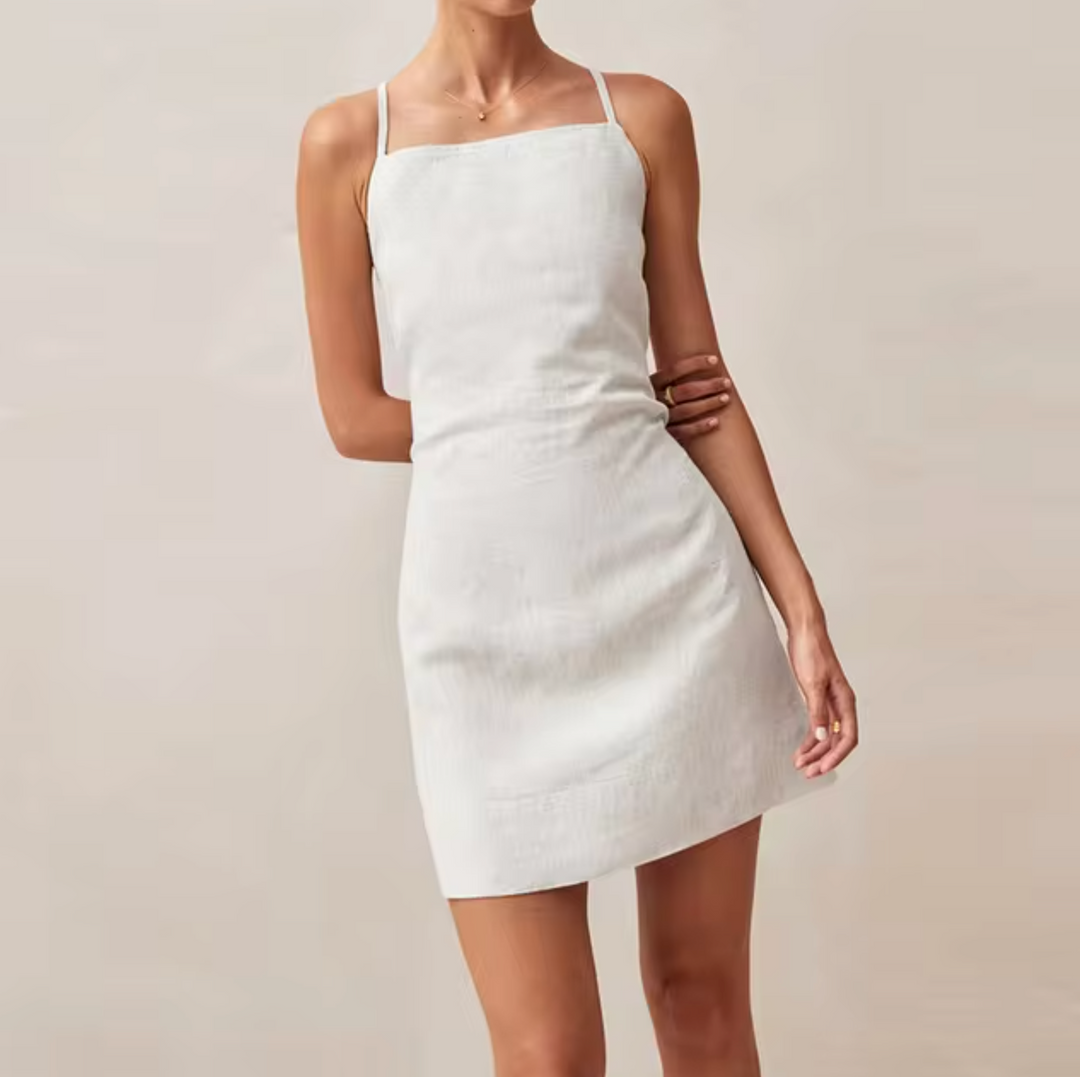 Levoire | Robe Courte En Lin Et Coton Avec Dos Croisé Blanc