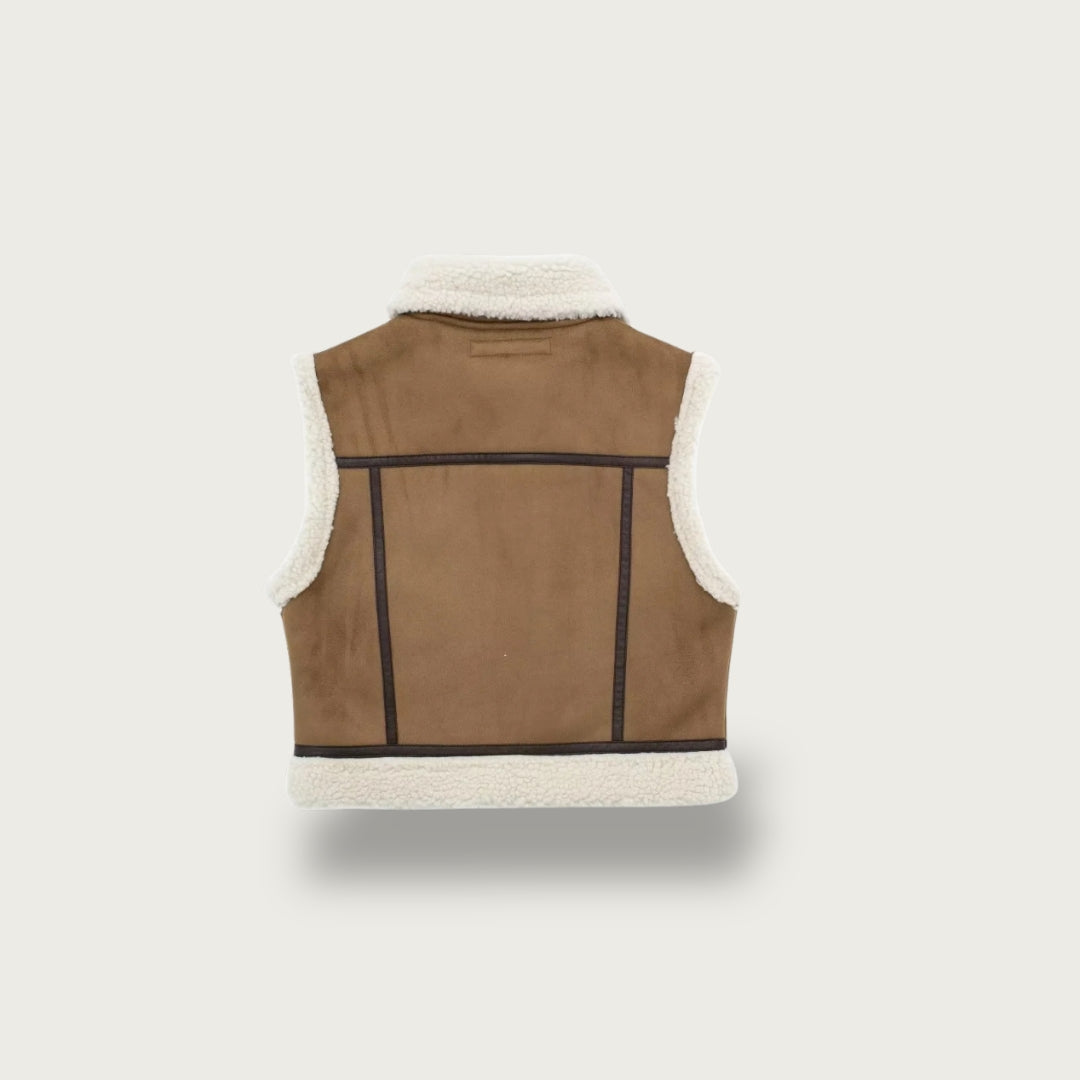 Levoire | Confortable Sans Manches Veste En Cuir En Polaire Avec Fermeture Éclair