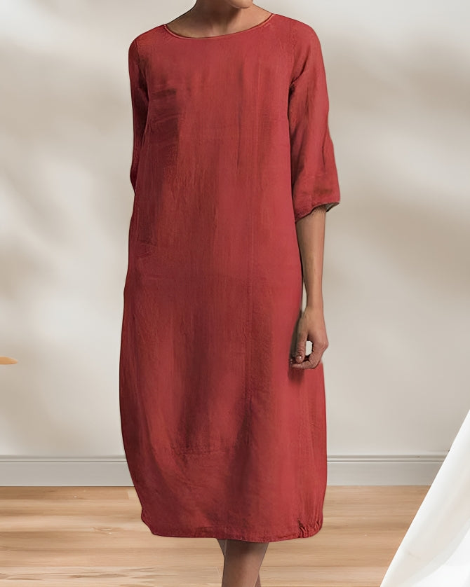 Levoire | Robe Midi Simple En Lin Décontracté Pour Femmes Rot