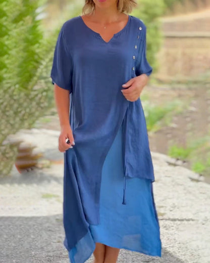 Levoire | Robe asymétrique à manches courtes et décolleté en V Bleu