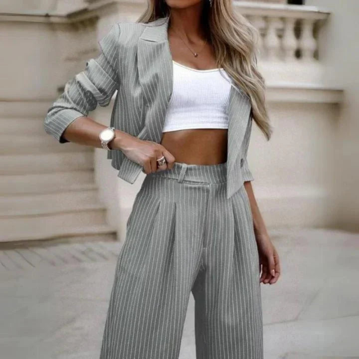 Levoire | Ensemble De Blazer 2 Pièces Et Pantalon Large Pour Femmes Gris
