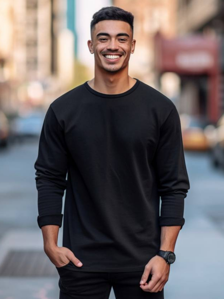 Levoire | T-shirt à manches longues pour hommes Design simple Pull pour hommes Noir