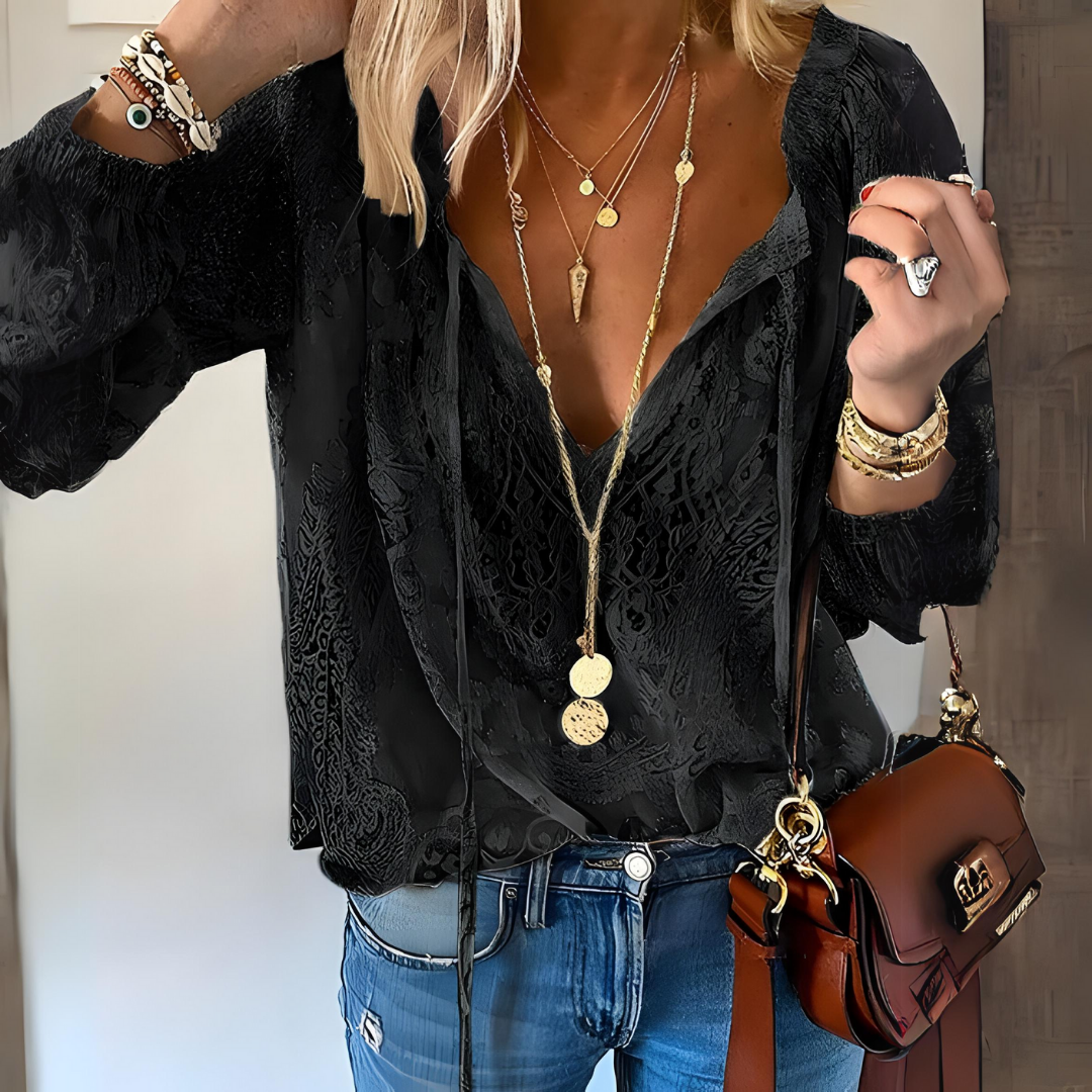 Levoire | Blouse En Dentelle À Manches Longues Pour Femmes Noir