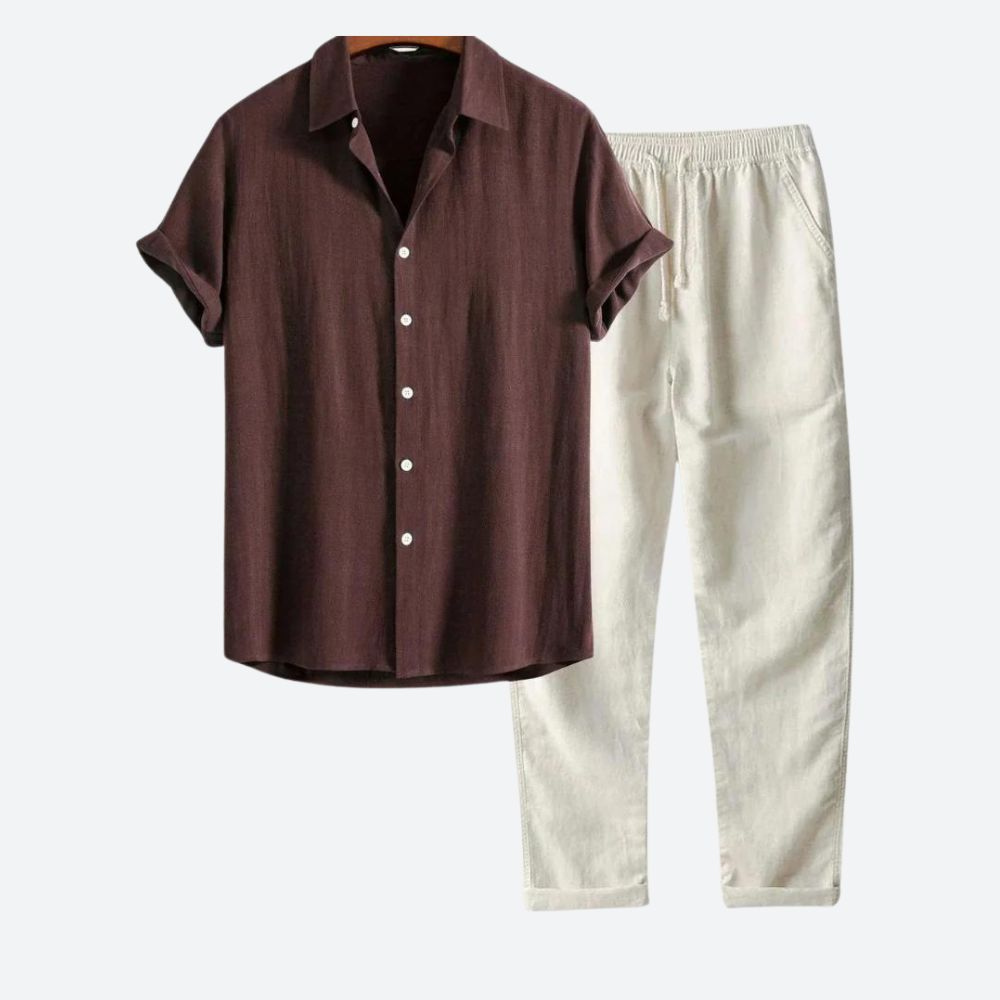 Levoire | Ensemble d'été pour hommes Pantalon stylé & Chemise pour hommes Marron café