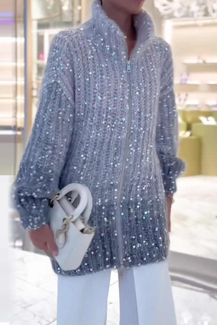 Levoire | T-Shirt Paillettes Avec Col Roulé Pour Un Chic Décontracté Ciel Céleste