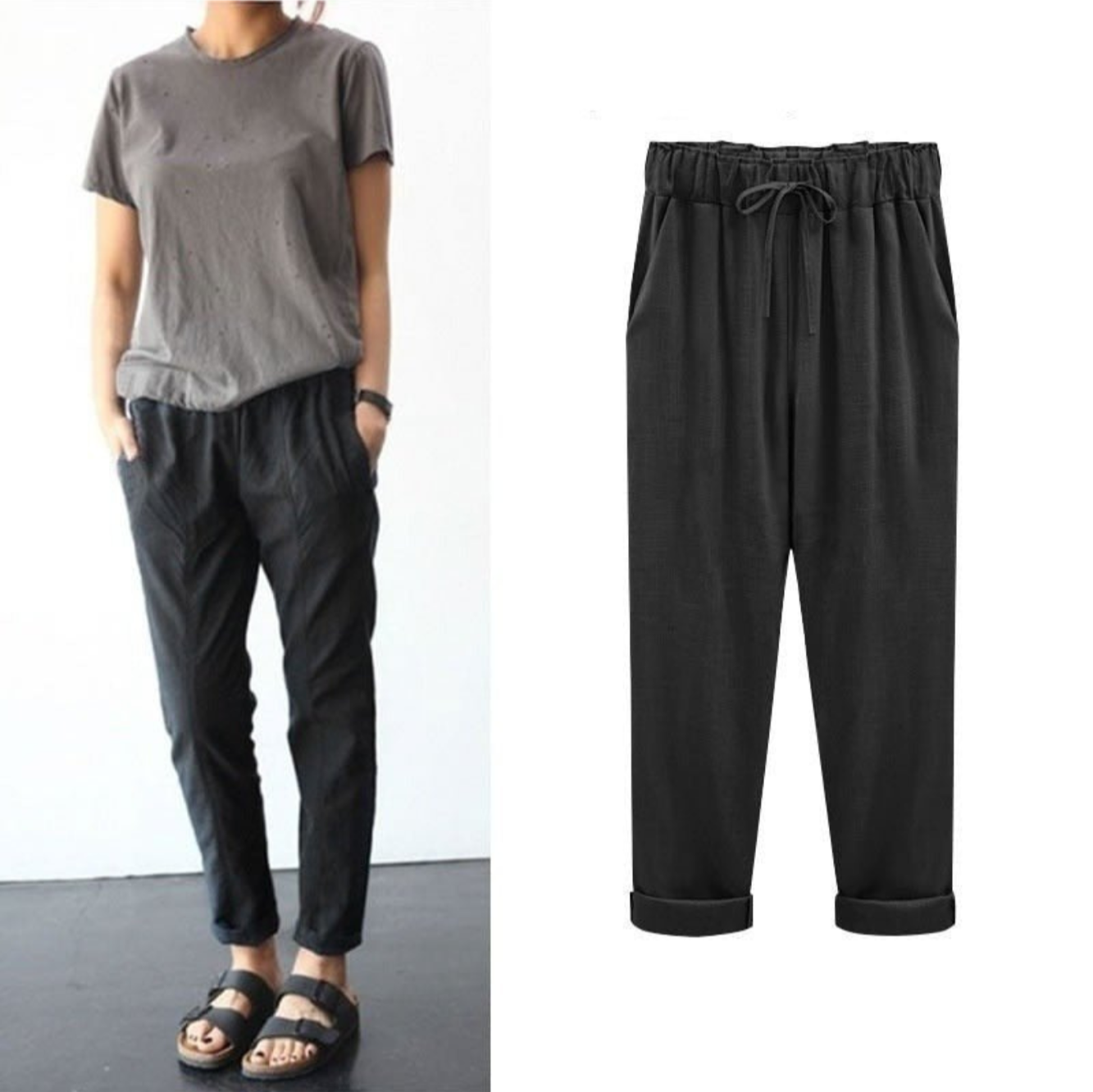 Levoire | Pantalon En Lin Et Coton Pour Femmes Noir