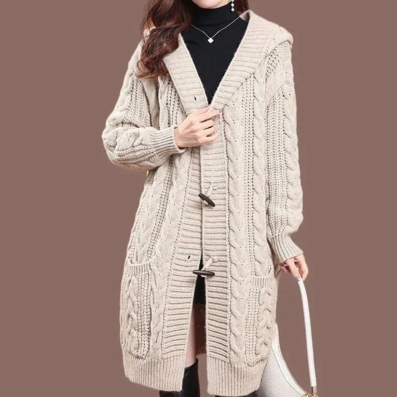 Levoire | Gilet long en tricot pour femmes avec poches Beige