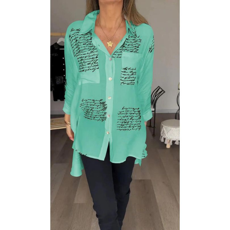 Levoire | Chemisier Femme Confortable Avec Imprimé Lettres Top Vert