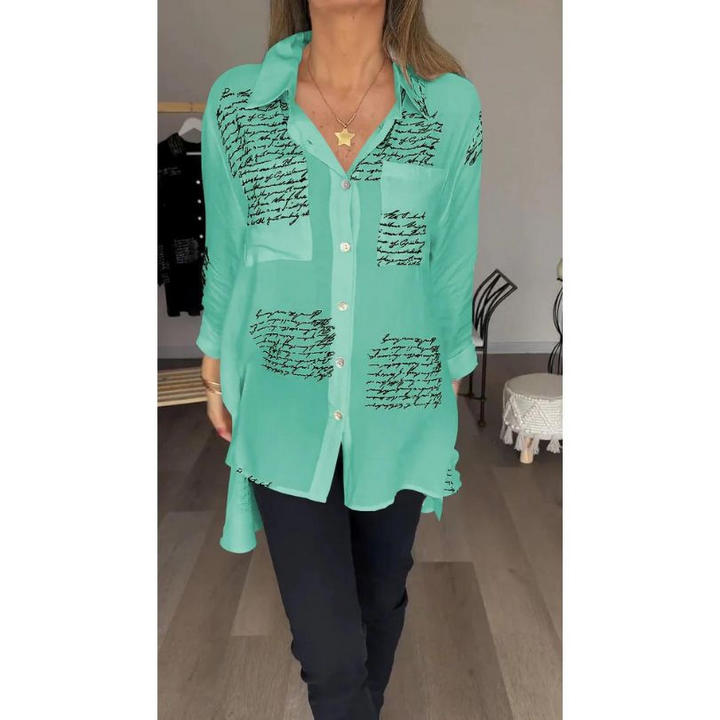 Levoire | Chemisier Femme Confortable Avec Imprimé Lettres Top Vert