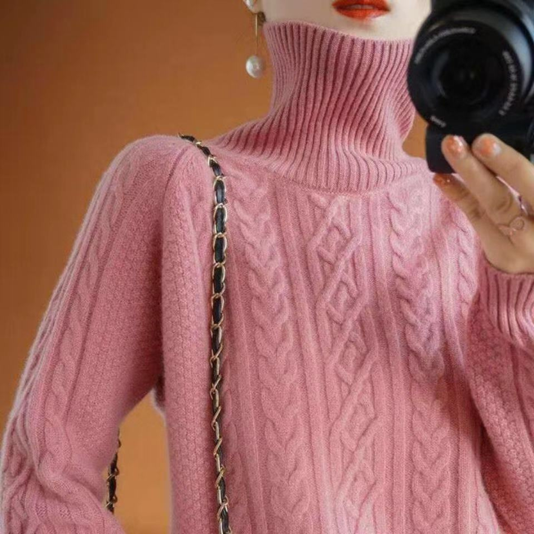 Levoire | Pull en tricot pour femmes col roulé chaud Rose Taille unique