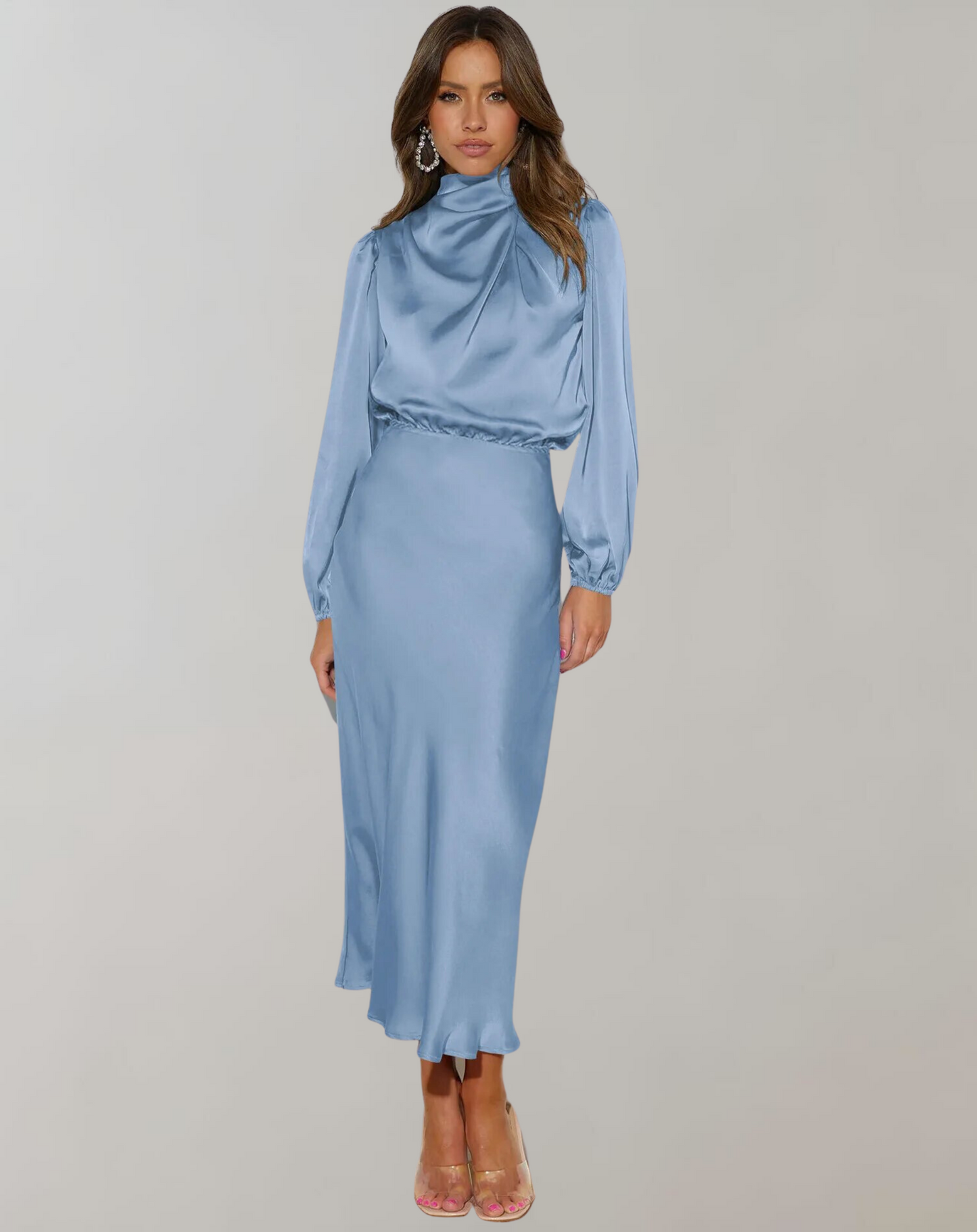 Levoire | Lei Satin Sans Manches Robe Longue Bleu