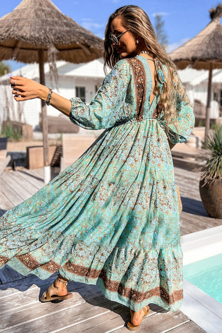 Levoire | Robe En Style Boho Avec Motif Floral, Lacets Et Dos Ouvert